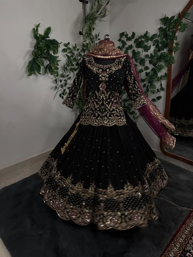 Gilded Onyx & Wine Heritage Lehenga Embroidered Set