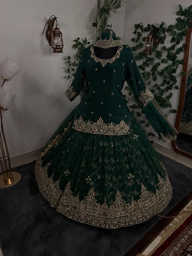Emerald Zardozi Velvet Sharara Suit
