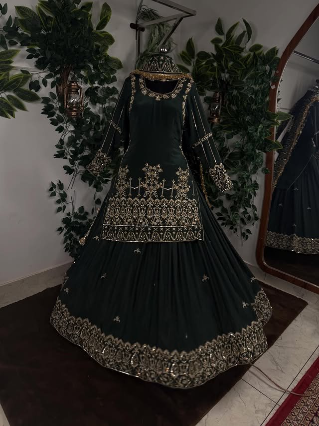 Regal Emerald Zardozi Sharara Suit
