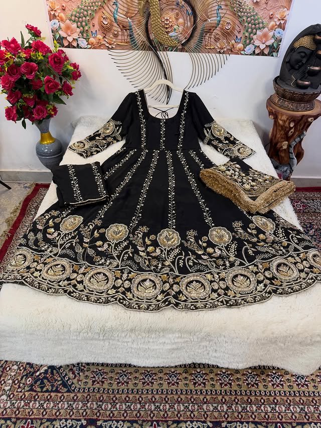 Royal Noir Gold Embroidered Suit Set (Festive Wear)