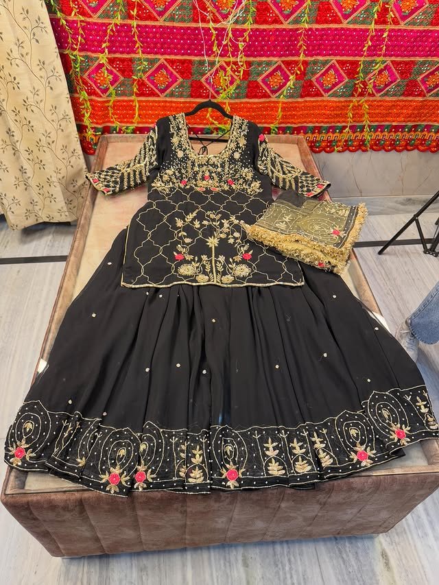 Midnight Onyx Embroidered Sharara Set